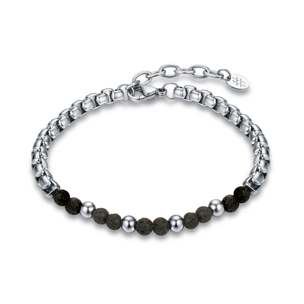 #BrandGioielli - Bracciale uomo Pietra Lavica e Ematite e Catena Rolò