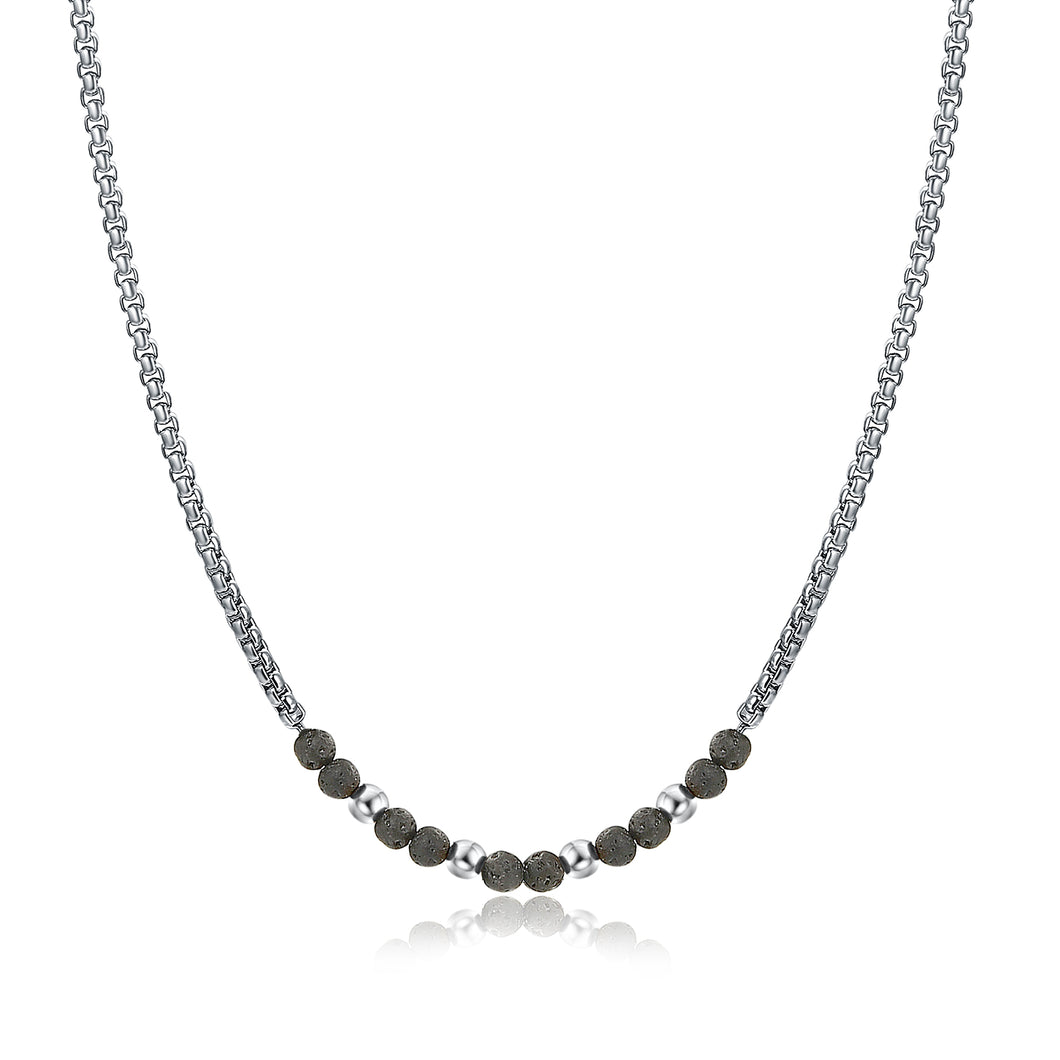 #BrandGioielli - Collana uomo Pietra Lavica, Ematite e Catena Rolò