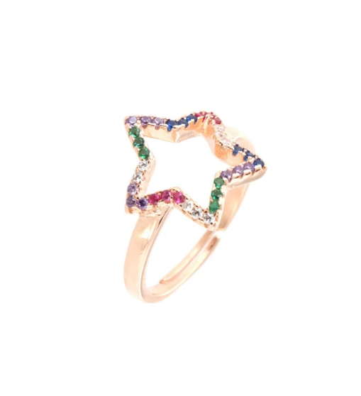 BYSIMON - Anello in argento con stellina e zirconi colorati