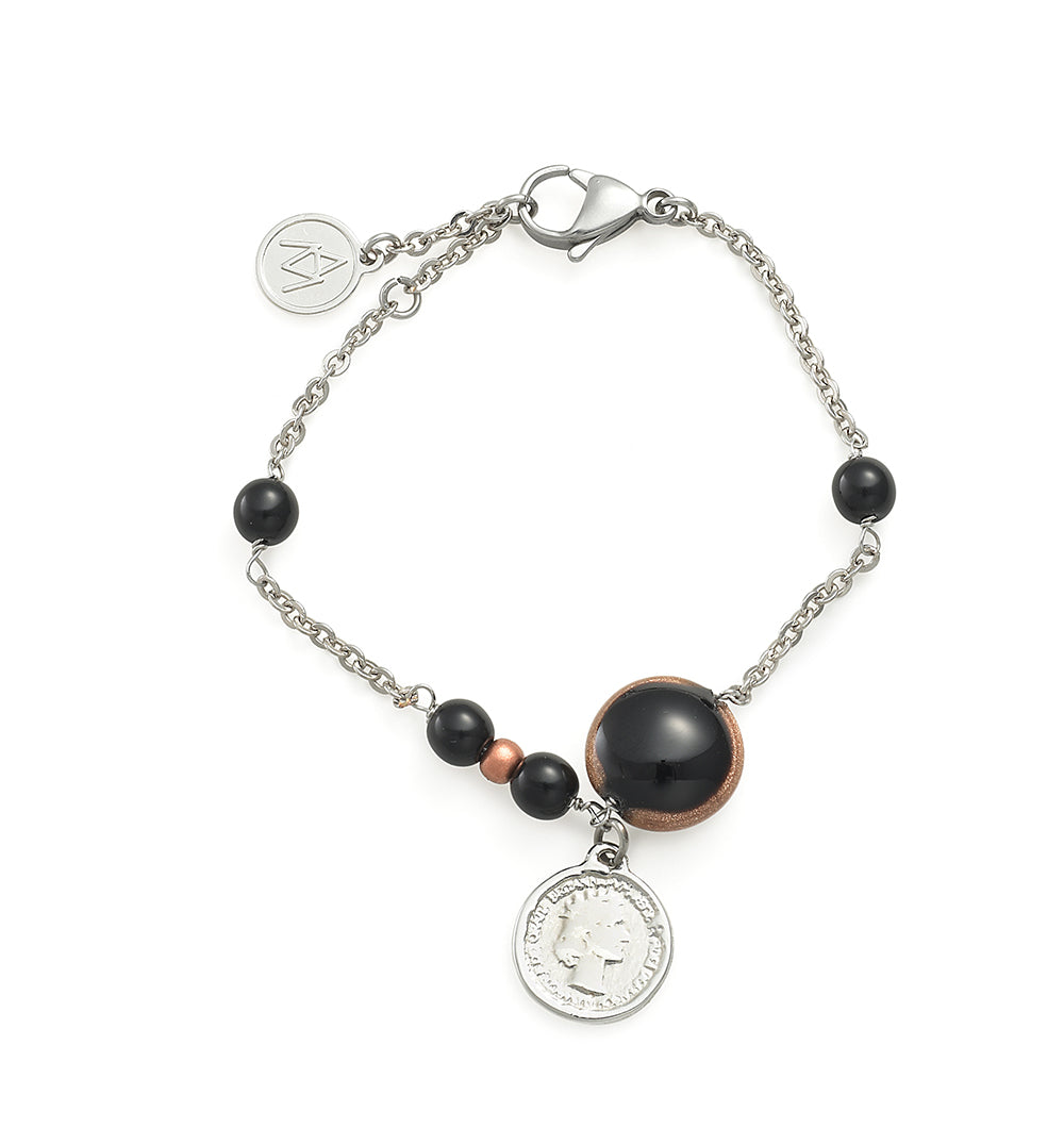 BRACCIALE MADAMOISELLE NERO CON MONETA PENDENTE - Bracelet black