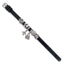 Carica l&#39;immagine nel visualizzatore di Gallery, MAGNOLIA - Bracciale componibile base similpelle nera e charm Love - Mondo - Aereo - Borsa - Tondo e Coccinella
