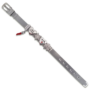 MAGNOLIA - Bracciale componibile base maglia milano argentata e charm cornetto, cuore Best Friends, stella, cuore T.V.B., quadrifoglio