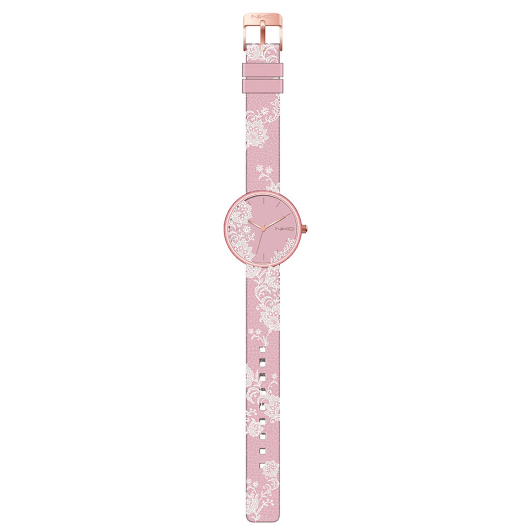 Orologio floreale cinturino gommato colore rosa - NIKO Watch
