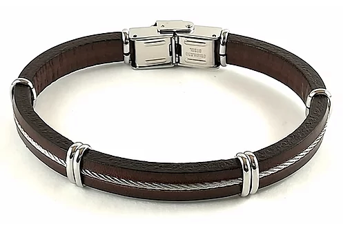 BRACCIALE UOMO CON CUOIO MARRONE E CAVETTO IN ACCIAIO