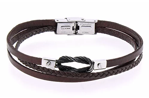 BRACCIALE UOMO IN ACCIAIO E CUIO MARRONE CON NODO