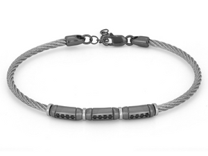 Bracciale in acciaio con semilavorati in argento 925 colore rutenio e Swarovski nero