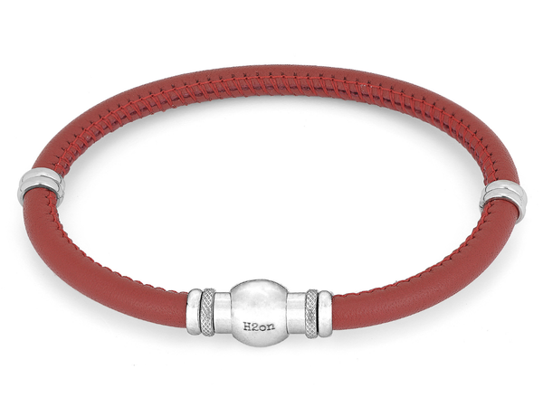 Bracciale in cuoio cucito rosso con chiusura magnetica in acciaio