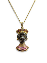 Carica l&#39;immagine nel visualizzatore di Gallery, Collana con pendente a forma di Testa di Moro uomo - Necklace with dark brown pendant typical representation of the Sicilian tradition.
