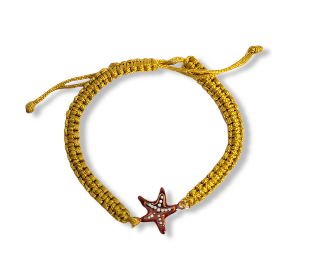 My Sicily gioielli - Bracciale con Stella Marina in argento smaltato e cordoncino regolabile ocra
