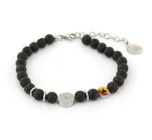 Carica l&#39;immagine nel visualizzatore di Gallery, BYSIMON - Bracciale in Acciaio con pietra lavica e piastra centrale in acciaio con simbolo trinacria siciliana e piccola Sicilia impreziosita da smalti colorati
