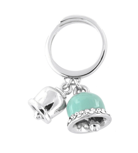 BYSIMON - Anello con charms doppia campana, impreziosita da smalto verde e cristalli, e campana liscia