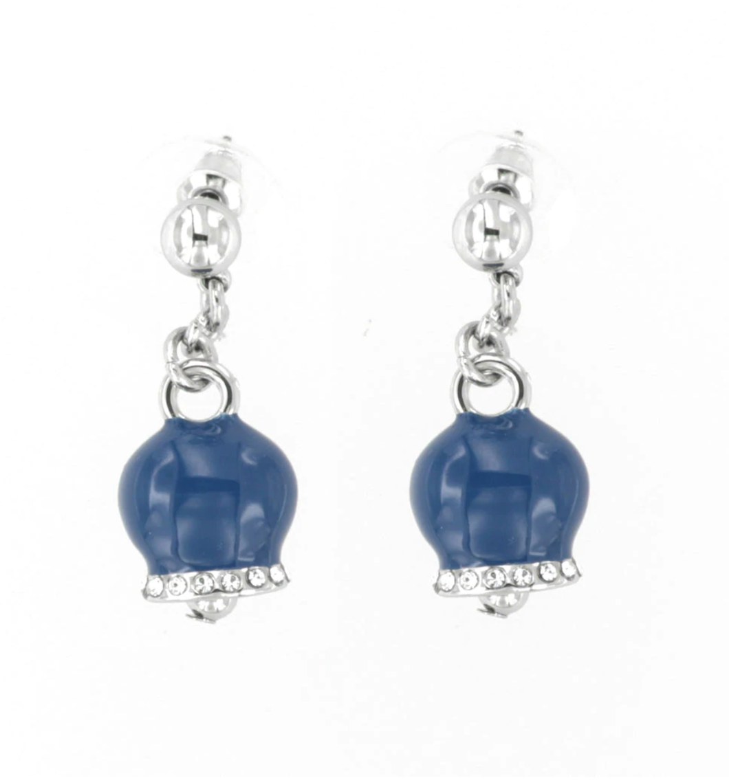 BYSIMON - Orecchini con campanella portafortuna pendente, impreziosita da smalto blu e cristalli