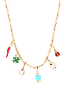 BYSIMON - Collana con corno napoletano, quadrifoglio, coccinella, campana capri