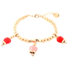 Carica l&#39;immagine nel visualizzatore di Gallery, BYSIMON - Bracciale maglia dadini, con tris di campanelle pendenti impreziosite da smalti nelle sfumature del rosso e cristalli bianchi
