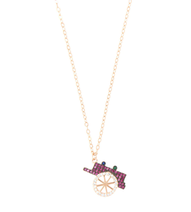 BYSIMON - Collana in Argento 925 con ciondolo carretto siciliano, impreziosito da zirconi rossi e bianchi su base brunita