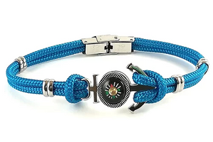 H2ON - Bracciale filo nautico con ancora e bussola azzurro
