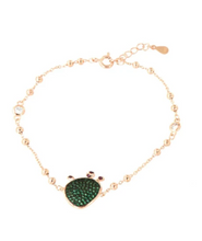 Carica l&#39;immagine nel visualizzatore di Gallery, BYSIMON - Bracciale  in Argento 925 con ciondolo fico d&#39;india, impreziosito da pavè di zirconi smeraldo, su base brunita
