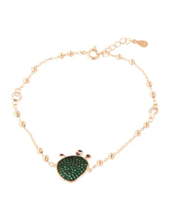 BYSIMON - Bracciale  in Argento 925 con ciondolo fico d'india, impreziosito da pavè di zirconi smeraldo, su base brunita