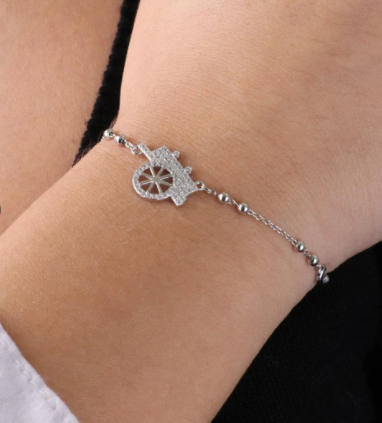 BYSIMON - Bracciale in Argento 925 con ciondolo carretto siciliano, impreziosito da zirconi bianchi