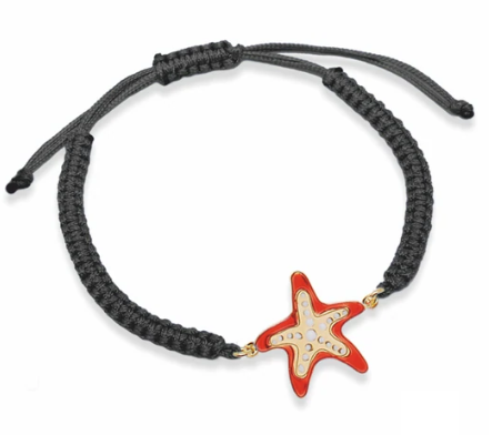 My Sicily gioielli - Bracciale con Stella Marina in argento smaltato e cordoncino regolabile nero