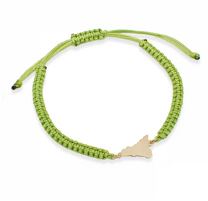 My Sicily gioielli - Bracciale con Sicilia in argento e cordoncino regolabile verde