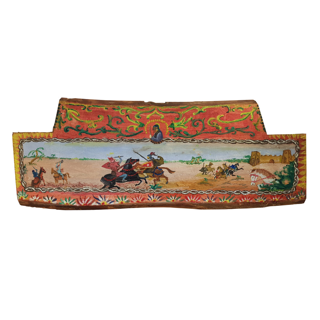 Tavola decorata a mano con dipinto che rievoca la storia della sicilia -  Table decorated by hand with a painting that evokes the history of Sicily