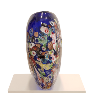 Vaso in vetro colorato blu con avventurina e murrina
