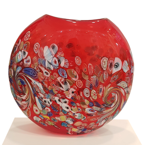 Vaso in vetro colorato rosso con avventurina e murrina