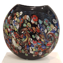 Carica l&#39;immagine nel visualizzatore di Gallery, Vaso in vetro colorato nero con avventurina e murrina

