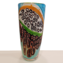 Carica l'immagine nel visualizzatore di Gallery, Vaso in vetro multicolor azzurro, verde, arancione con murrina
