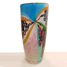 Carica l'immagine nel visualizzatore di Gallery, Vaso in vetro multicolor azzurro, verde, arancione con murrina
