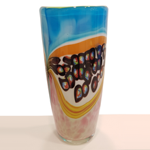 Carica l'immagine nel visualizzatore di Gallery, Vaso in vetro multicolor azzurro, verde, arancione con murrina
