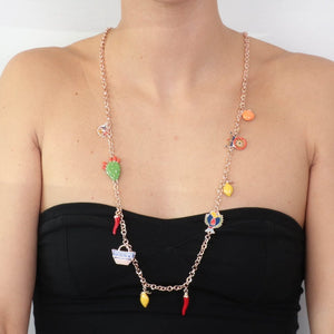BYSIMON - Collana con soggetti siciliani fico d'india, carretto, limoni, arance