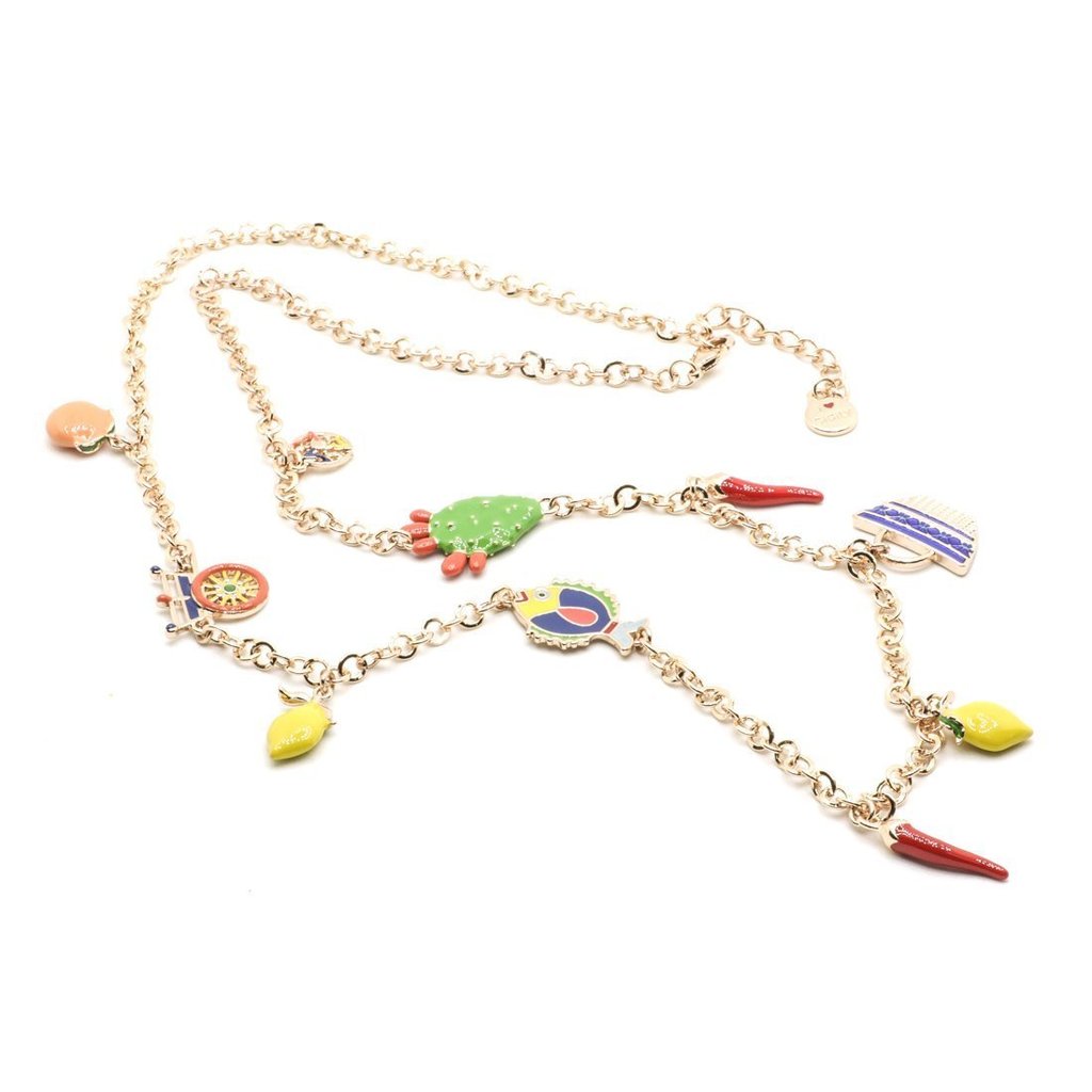 BYSIMON - Collana con soggetti siciliani fico d'india, carretto, limoni, arance