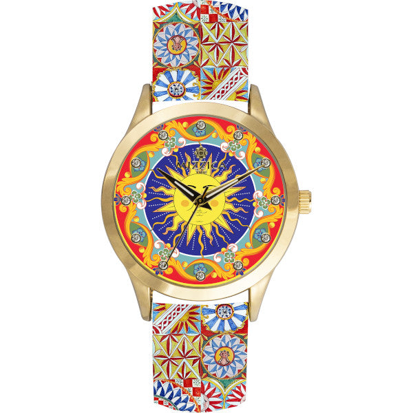 MIZZICA Time - Orologio con simbolo tipico siciliano Il sole quadrante stampato – MB130 - Clock with typical Sicilian symbol The Sun