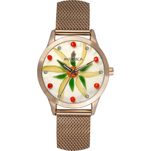 MIZZICA Time - Orologio con simbolo tipico siciliano La Cassata quadrante stampato cinturino maglia milano – MC129 - Clock with typical Sicilian symbol