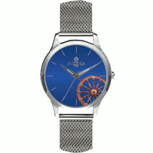 MIZZICA Time - Orologio UOMO con simbolo tipico di Sicilia ruota di carretto quadrante stampato e maglia milano – MU202 - Clock MAN with typical Sicilian symbol