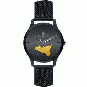 MIZZICA Time - Orologio UOMO con simbolo tipico Trinacria di Sicilia quadrante stampato e maglia milano – MU201 - Clock MAN with typical Sicilian symbol