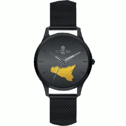MIZZICA Time - Orologio UOMO con simbolo tipico Trinacria di Sicilia quadrante stampato e maglia milano – MU201 - Clock MAN with typical Sicilian symbol