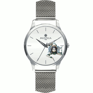 MIZZICA Time - Orologio UOMO con simbolo tipico di Sicilia trinacria quadrante stampato e maglia milano – MU103 - Clock MAN with typical Sicilian symbol