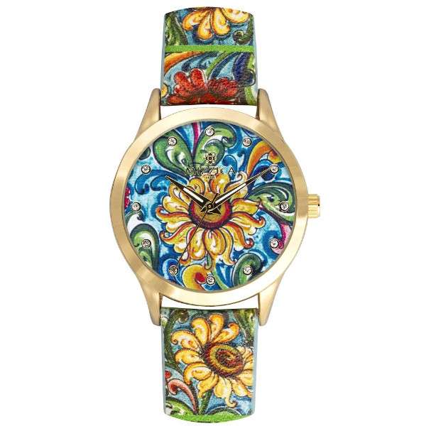 MIZZICA Time - Orologio con simbolo tipico siciliano Il Girasole quadrante stampato – MB107 - Clock with typical Sicilian symbol The sunflower