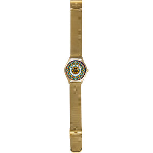 MIZZICA Time - Orologio con simbolo tipico siciliano Deruta quadrante stampato e maglia milano – MC118 - Clock with typical Sicilian symbol